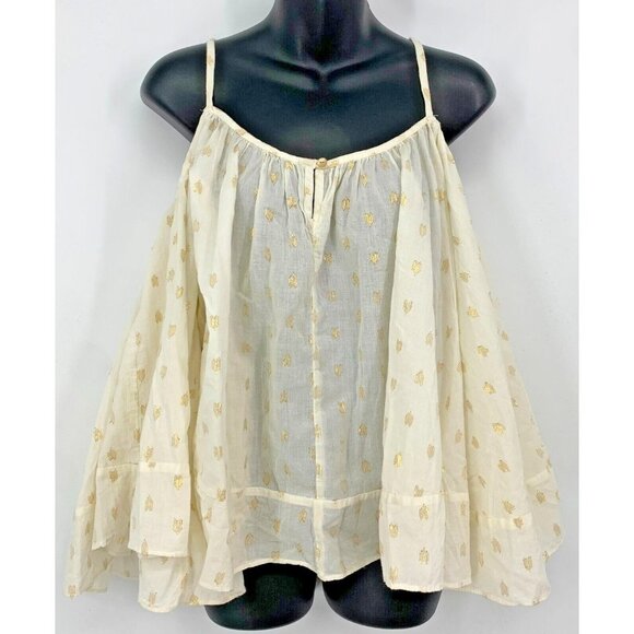 Ralph Lauren Women Top Medium M Cream Gold Glitter Flared Cold Shoulder Boho - Picture 1 of 7